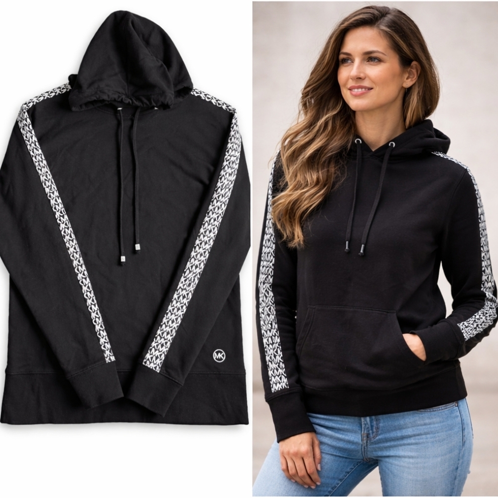 Michael Kors Black Hoodie with Patterned Sleeves